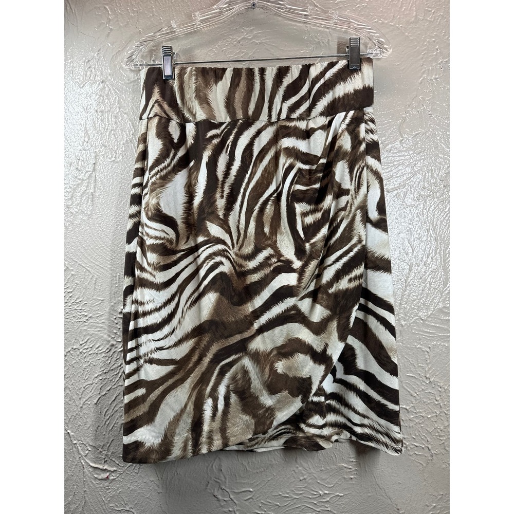 Chico's Sally Sarong Look Brown/White Zebra Print Knee Lentgh Skirt Size 0/S/4